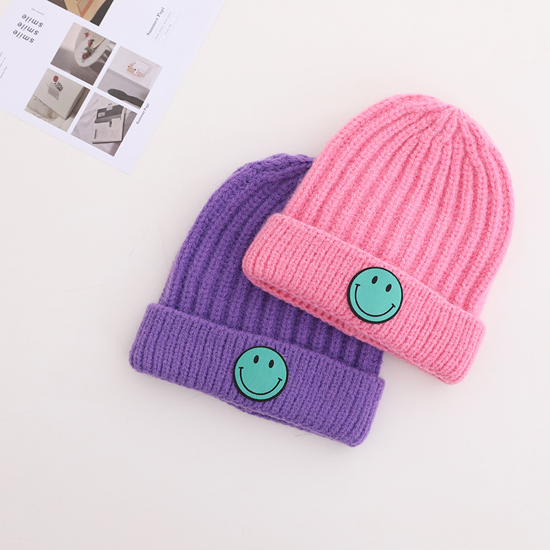 Children's Knitted Hat Round Label Color Smiley Hemp Pattern Woolen Hat Winter Warm Hood display picture 6