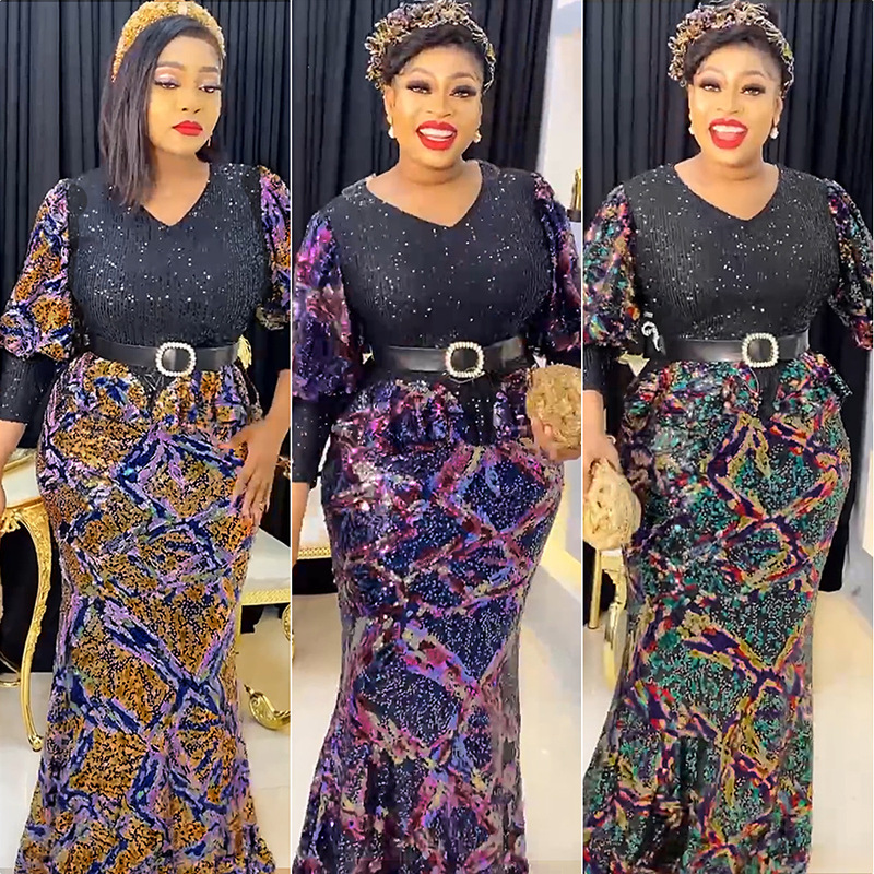 African plus size Women's 2024 New European and American Foreign Trade AliExpress Explosions dress Christmas Party Evening Dress