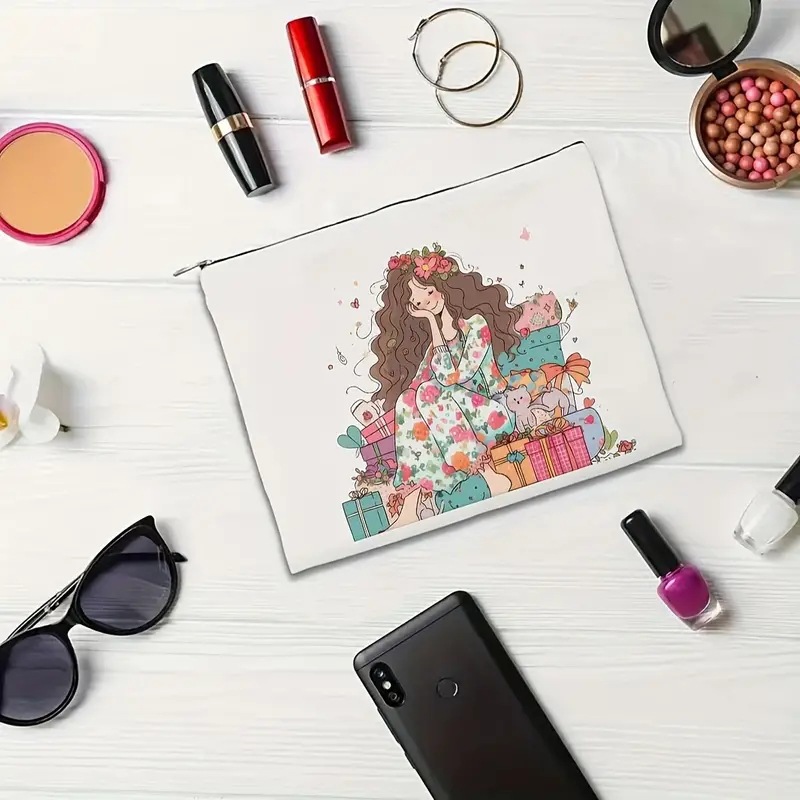 Bolsa de cosméticos populares de las mujeres de Amazon bolsa de cosméticos impreso bolsa de almacenamiento de lino impermeable bolsa de cremallera