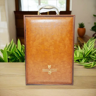 Factory Direct Sales Red Wine Gift Box Double Empty Box Wooden Pu Leather Surface Satchel Wine Packaging Box Can Be Customized