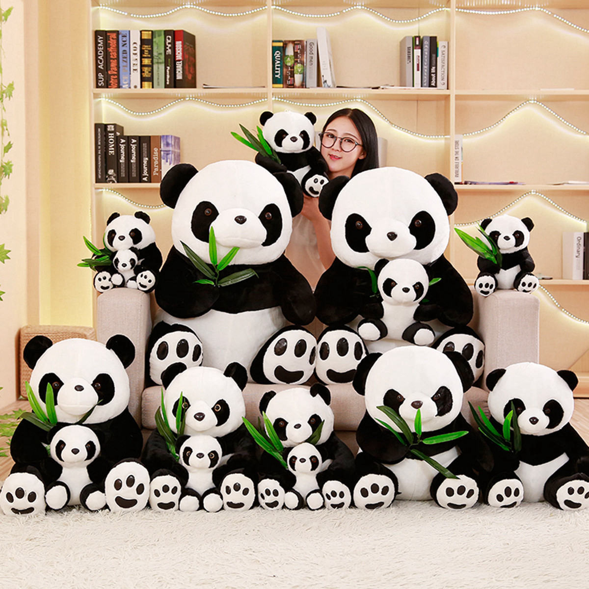 Cute Bamboo Leaf National Treasure Giant Panda Plush Toy Doll Mother and Child Panda Doll Pillow Children's Day Gift Doll