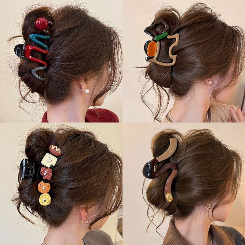 French Simple Contrasting Color Large Wave Clip Women's High-End Shark Clip 2025 New Hairpin on the Back of the Head