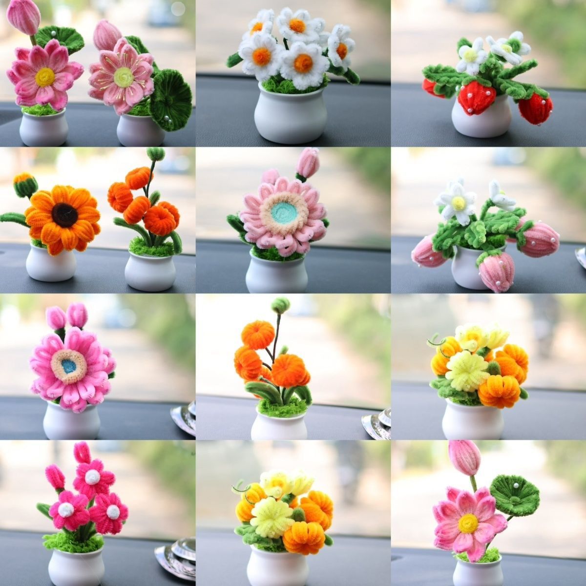 [Finished] Cute small potted car desk ornaments Teachers' Day gift twist stick handmade mini bouquet