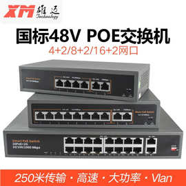 4+2/8+2 10口8路标准48V内置电源 POE供电交换机 摄像头传输250米