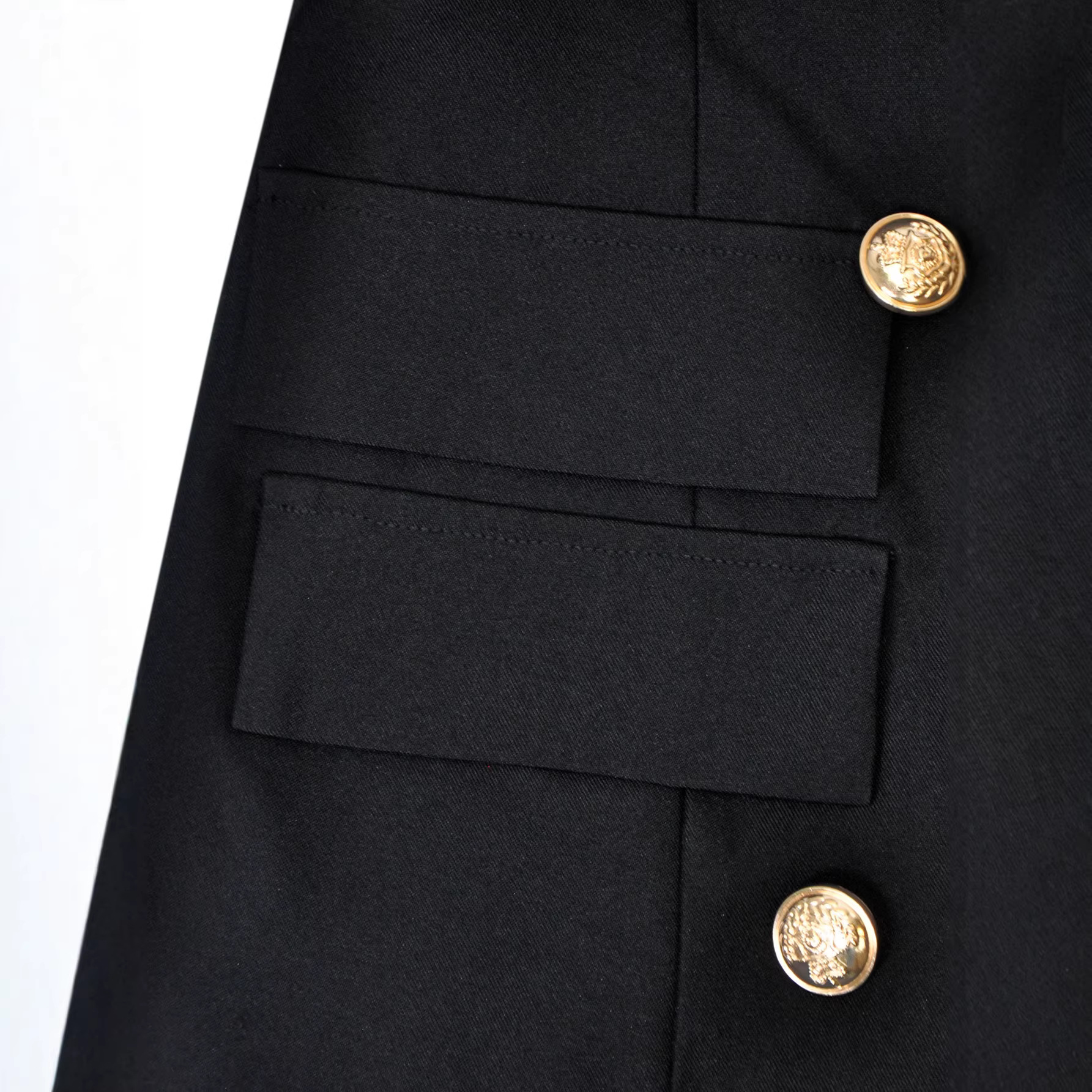 Elegant Double-Breasted Blazer Dress With Gold Buttons – Deep V-Neck, Waist-Cinching Lapel Dress For Office, Banquet & Formal Occasions _voghion.com