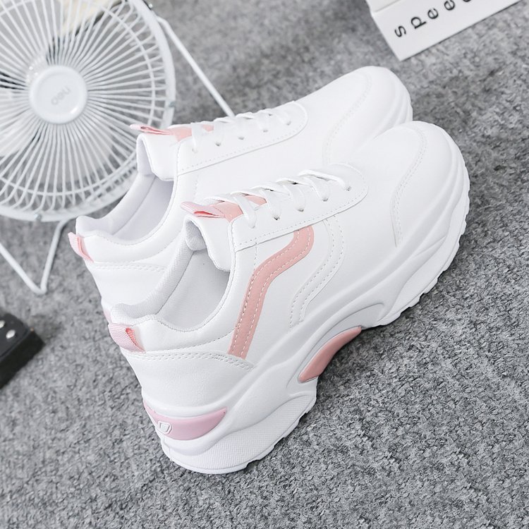 Cross-Border Casual Sports Shoes for Women 2025 Autumn New Fashion Breathable White Shoes for Women Round Toe Color-Block Height-Increasing Women's Shoes