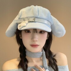y2k~小众亚比原创猫耳贝雷帽配饰可拆卸亚文化帽子大头围宅系可爱