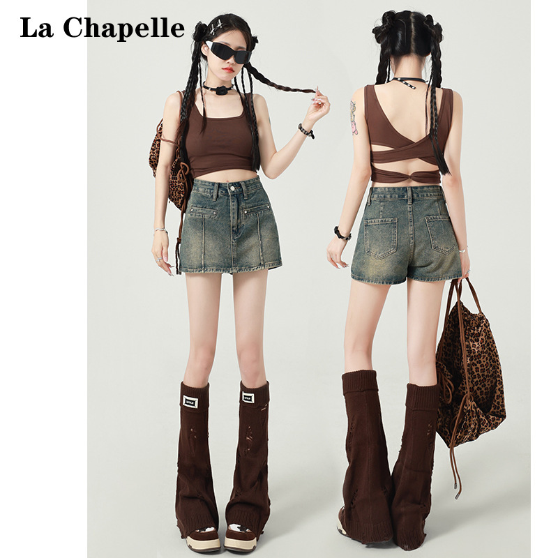 Vintage Blue Denim Shorts Women's 2025 Trendy All-match New Arrival Summer High Waist Slimming A- line Hot Girl Culottes for Outer Wear