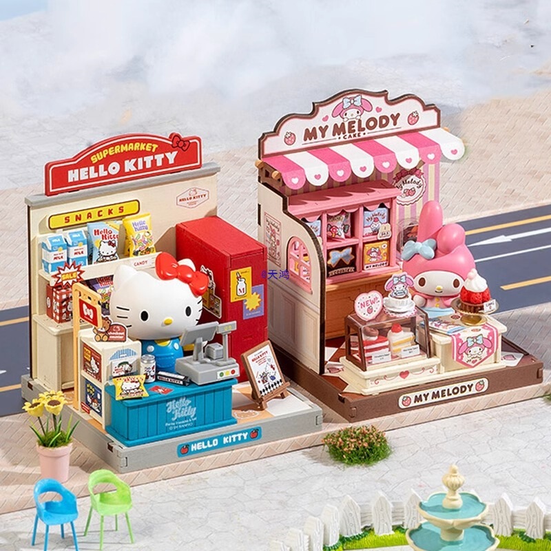 Sanrio Handmade Cabin Hello Kitty Peripheral Mini Model Assembly Children's Building Blocks Gift
