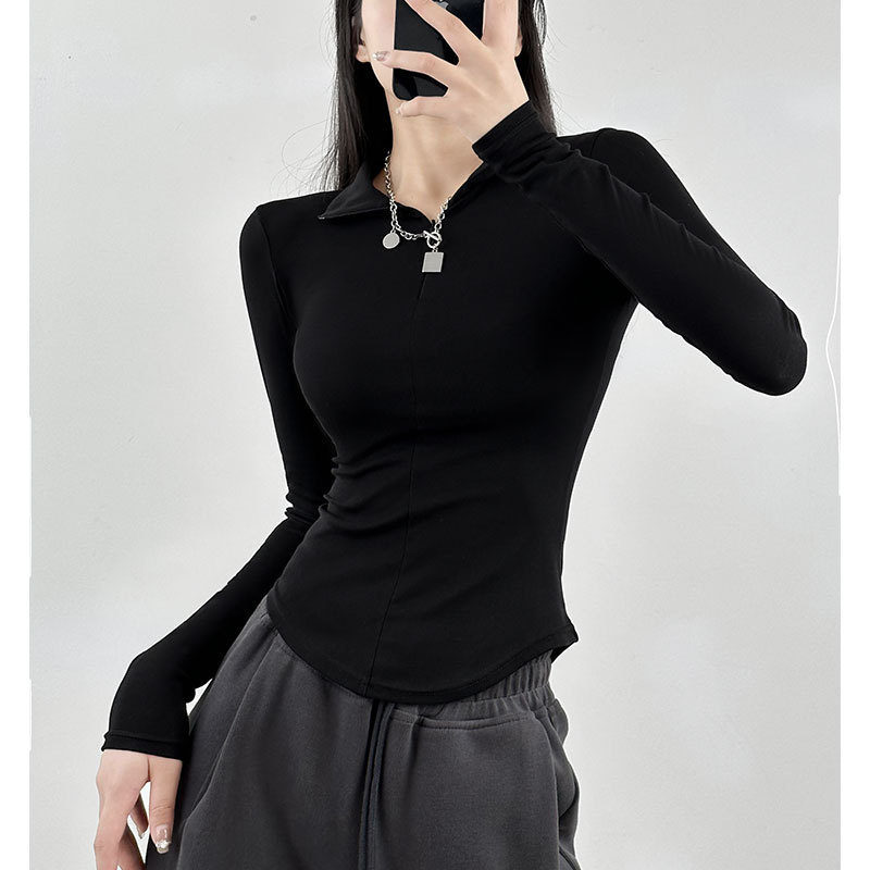 Long-Sleeve T-Shirt for Women 2026 Summer Thin Slim-Fit Base Layer Slimming Hot Girl Style Polo Collar Thin Spring and Autumn Base Shirt