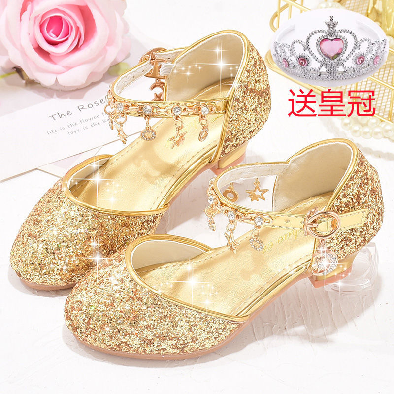 Zapatos de cuero de tacones para niñas vestidos de cristal desfile de piano rendimiento de princesa zapatos infantiles primavera y otoño