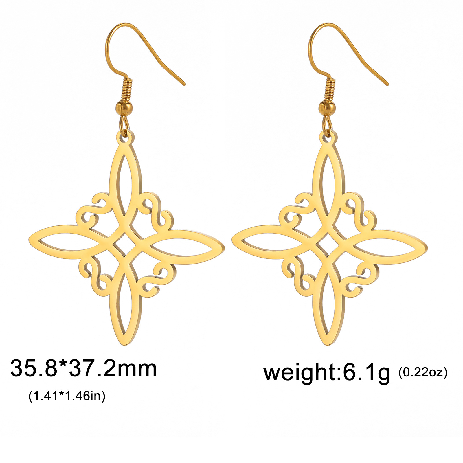 Solid Color Pattern Women's Gender 1 Pair Vintage Style Simple Style Witch Knot Solid Color Plating Hollow Out 304 Stainless Steel Stainless Steel Earrings