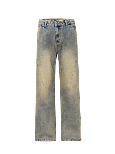 LKTM Men's Apparel #American Retro Distressed Yellow Clay Dye Deconstructed Jeans Men's Trendy Loose Casual Slit Long Pants