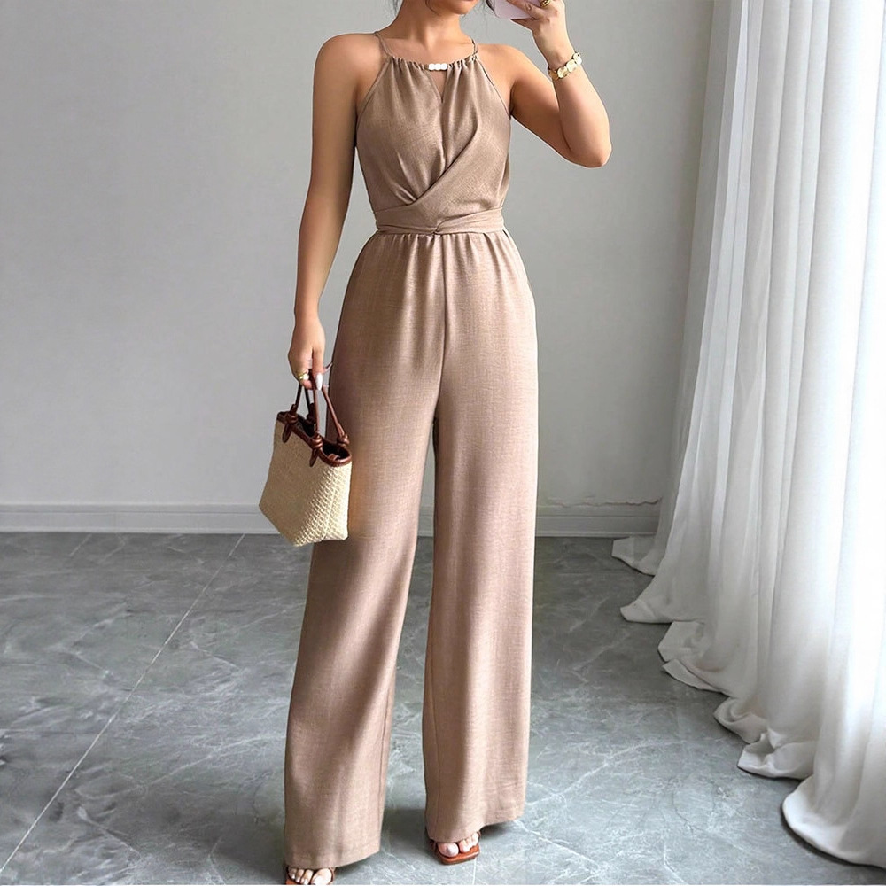Ad488 Amazon Export New Fashion Sexy Waist Sleeveless Lace-Up Halterneck Off-Shoulder Comfortable Jumpsuit for Women