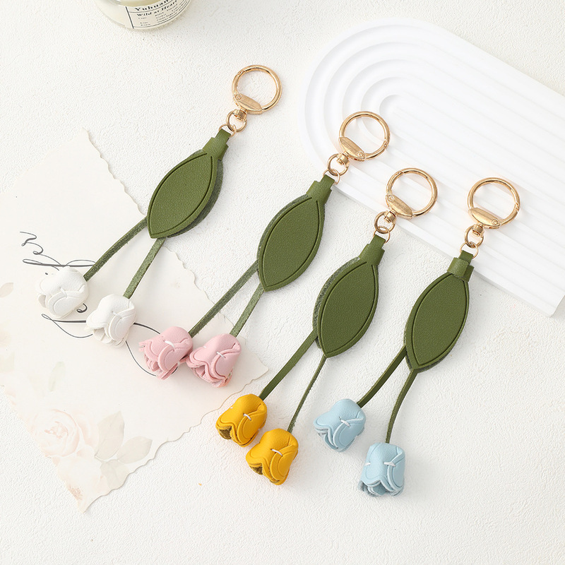 Fresh and Simple Tulip Pendant Creative Versatile Leather Phone Bag Decoration Car Keychain Keyring Wholesale Fresh and Simple Tulip Pendant Creative Versatile Leather Phone Bag Decoration Car Keychain Keyring Wholesale