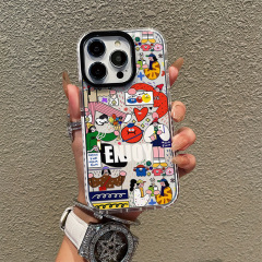 パーソナライズされたクリエイティブグラフィティ Apple 15 携帯電話ケース iPhone16promax ブラックフレーム 13 かわいい 14 透明 13 落下防止