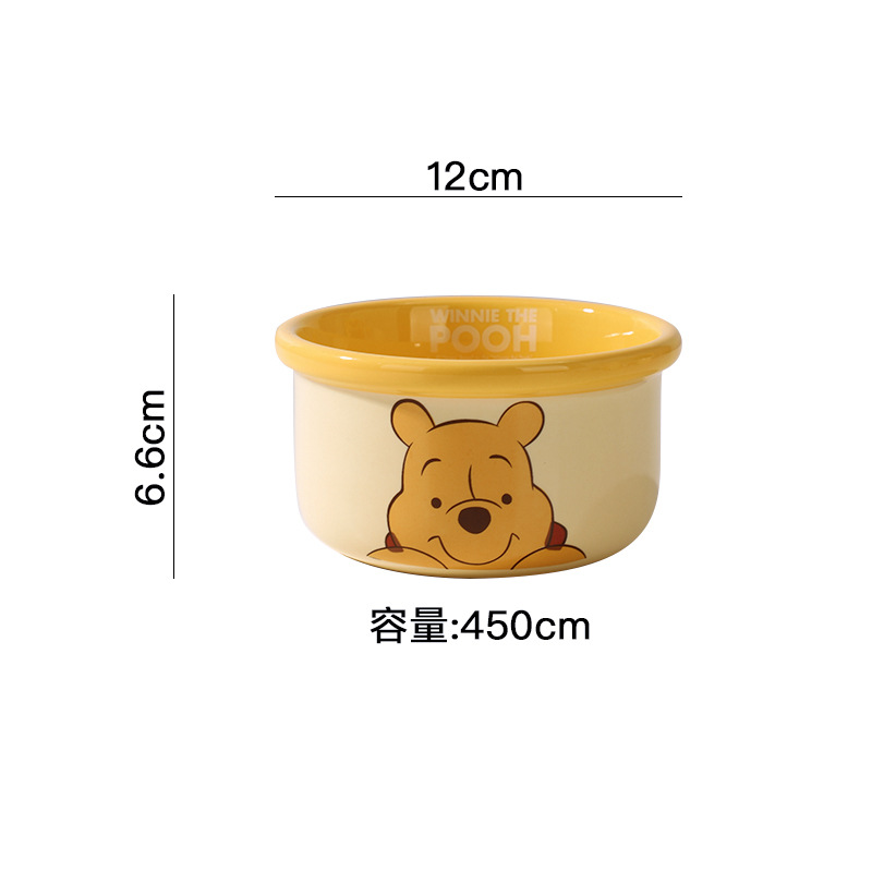 Disney Pooh Stitch Ceramic Baby Ensalada linda para niños Té de la tarde Disco reductor de grasa Disco de tres comparticiones