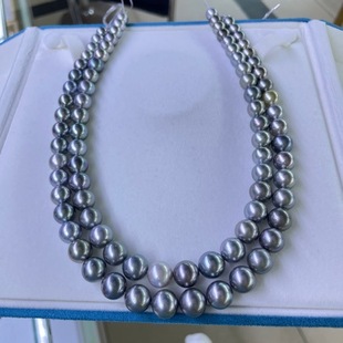 Temperamental Gray Tahitian Pearl Necklace with a Diameter of 8-11mm, Perfectly Round, Strong Light and Slight Flaws, Fashionable and Versatile