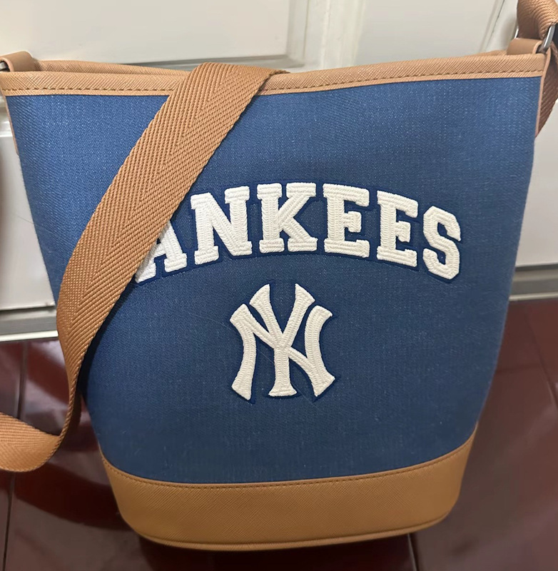 MLB水桶包新款大容量帆布斜挎包NY经典刺绣通勤百搭轻便单肩包|undefined