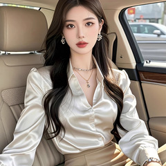 高级感职业通勤缎面衬衫女2025春秋新款法式别致独特绝美洋气上衣