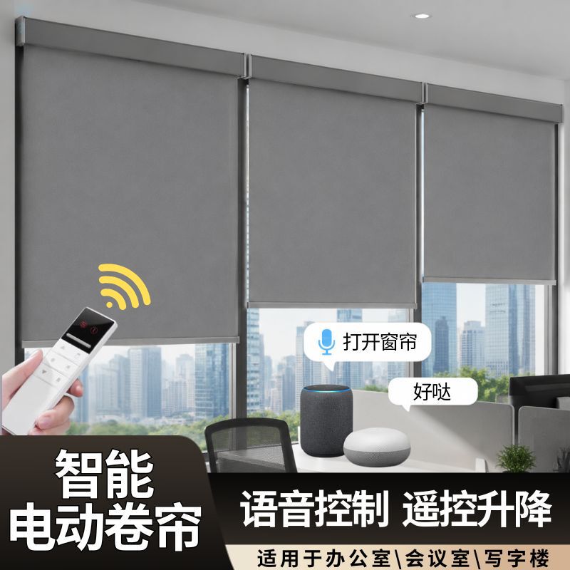 Duya Smart Electric Roller Blinds with Voice Control for Office, Remote-Controlled Electric Curtains, Roll-Up Type