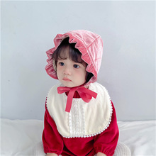 韩版可爱婴儿宫廷帽秋冬纯棉女婴胎帽0-3-6个月新生儿护耳帽花边