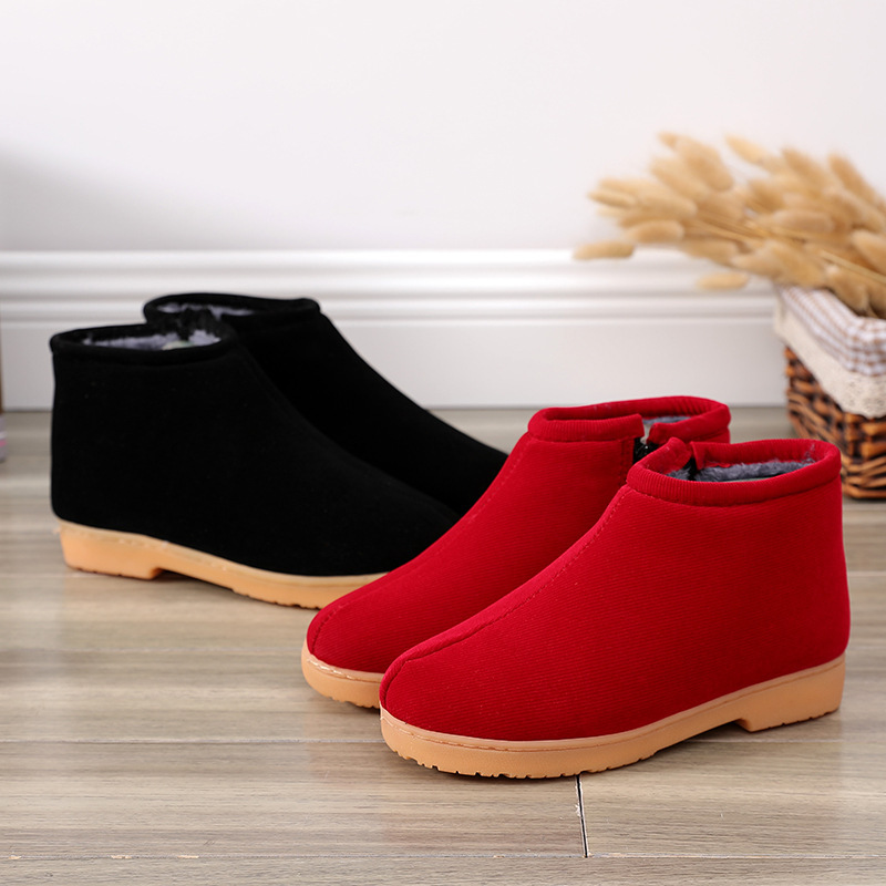 Handmade cotton shoes women's winter home indoor middle-aged and elderly mother non-slip thick bottom fleece-lined warm cotton slippers men's bag heel
