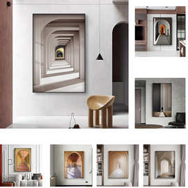 北欧简约现代欧式建筑空间光影走廊玄关装饰画壁画海报图片画芯