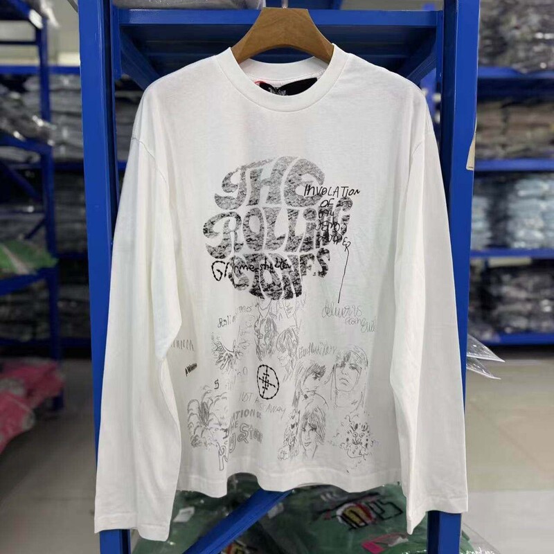 Paly Hollywood Rolling Stones letter print pattern unisex loose long-sleeve T-shirt casual base shirt Paly Hollywood Rolling Stones letter print pattern unisex loose long-sleeve T-shirt casual base shirt