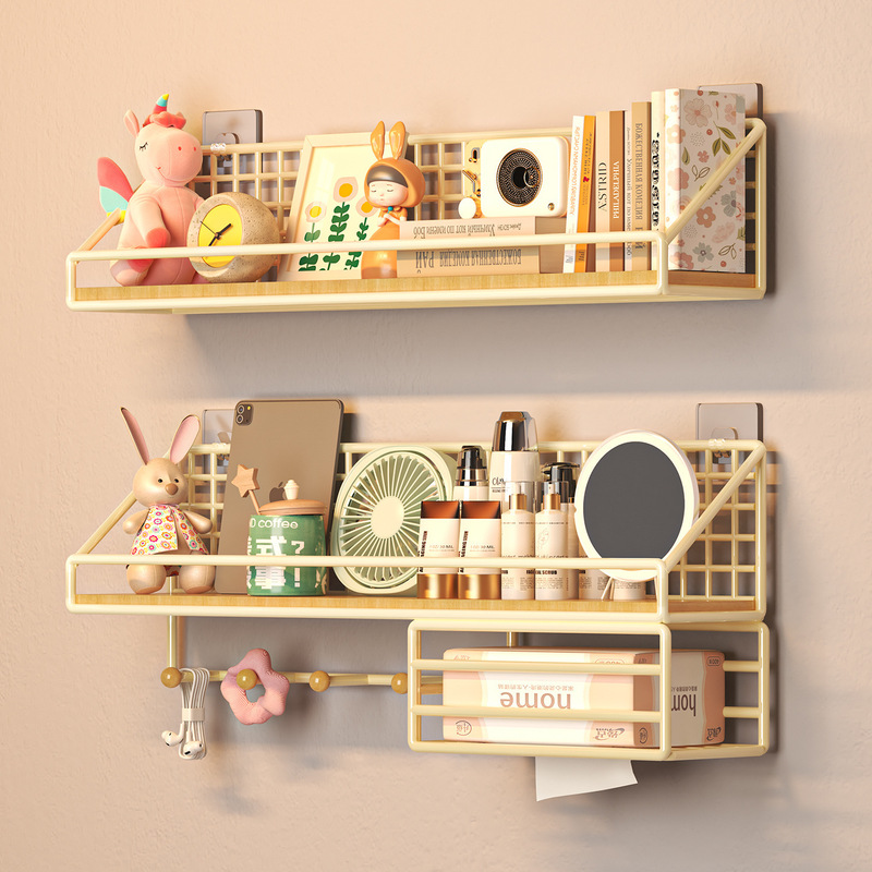 No-drill bathroom storage shelves, suitable for student dorm rooms, bedside storage baskets, and wall-mounted storage racks for dormitories