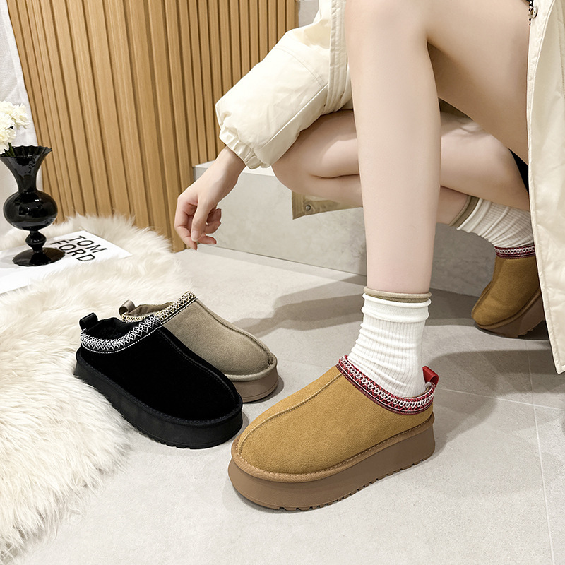 Snow boots women wear thick-soled height-increasing Mao Mao shoes 2024 autumn and winter new fleece-lined baotou half slippers