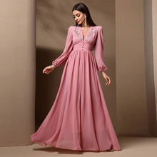 KY1471欧美跨境亚马逊时尚钉珠刺绣大裙摆连衣裙气质优雅宴会礼服