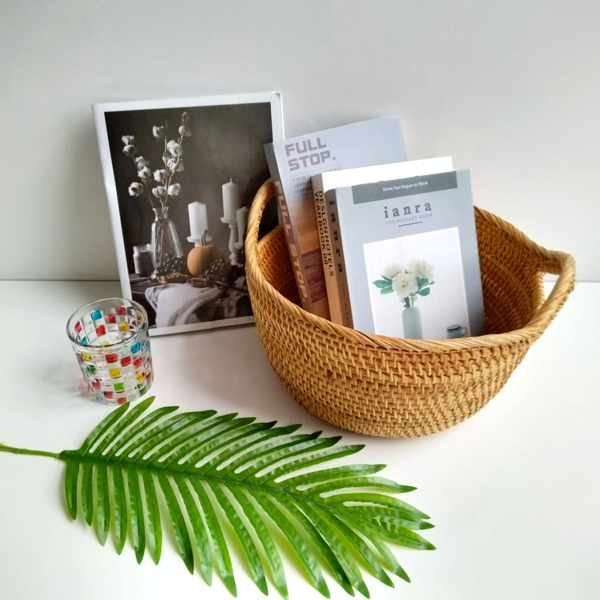 Caja de almacenamiento de mesa de té de caña de caña