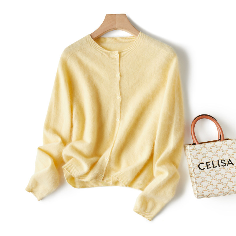 Relaxed and Slimming Wool and Cashmere Brushed Single-Breasted Round-Neck Long-Sleeve Knit Cardigan for Women, New Autumn and Winter Style Relaxed and Slimming Wool and Cashmere Brushed Single-Breasted Round-Neck Long-Sleeve Knit Cardigan for Women, New Autumn and Winter Style