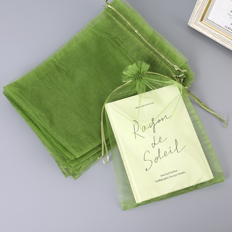 工厂现货批发军绿色防虫袋网纱袋欧根纱透明礼品集袋