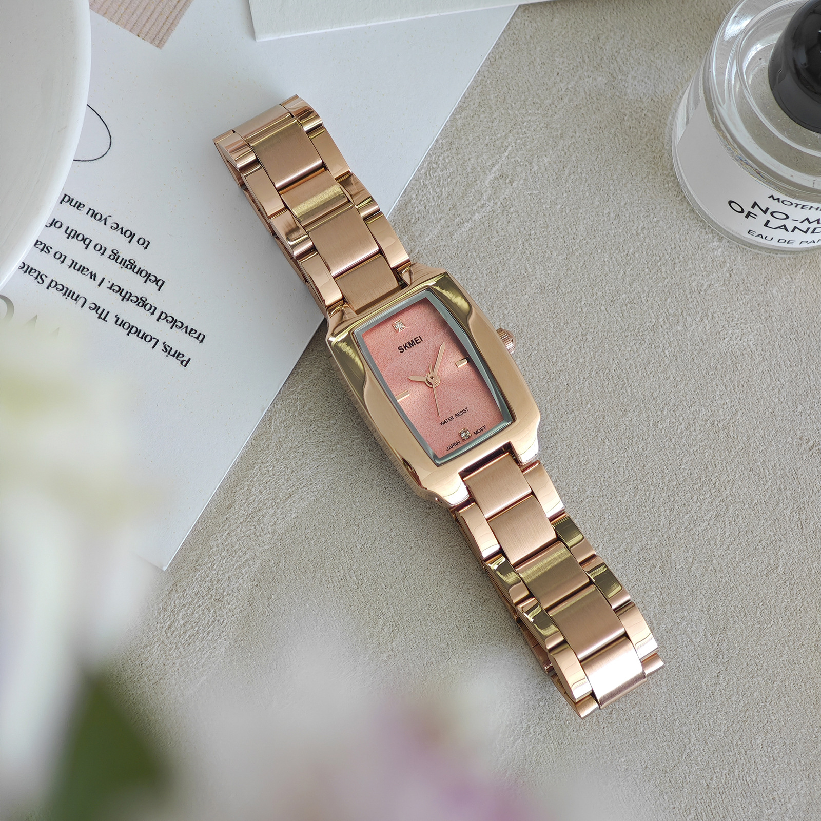 Fashionable elegant quartz watches, golden small sophisticated swiss watch, women's style, pink gold 4