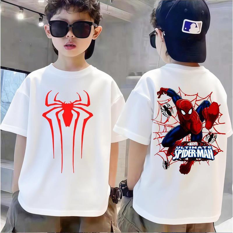Spider-Man Boys' Cartoon Short-Sleeve T-Shirt, New Summer Style for Older Children, Versatile Thin Printed Trendy Children's Top