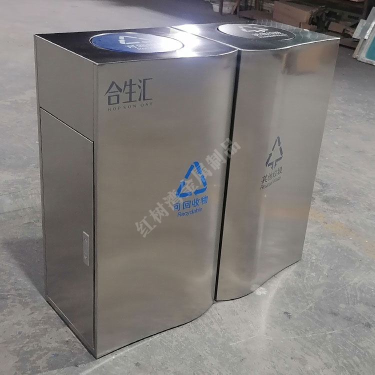 室内组合式摇摆盖不锈钢分类垃圾桶购物商场商用侧开门金属果皮箱