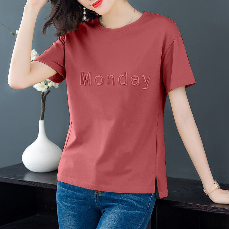 韓国風半袖Tシャツレディース夏新作ゆったり大きいサイズレディース着痩せ中年ママ刺繍トップス|undefined