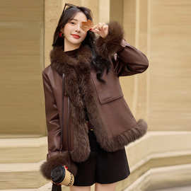麂皮绒羽绒服冬季新款时尚高定潮牌狐狸毛皮草鹅绒内胆外套短款女