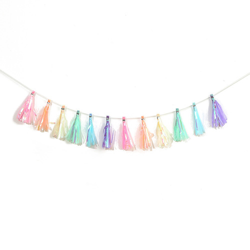 Manufacturer wholesale handmade DIY colorful tassel strings 12/pack aluminum foil garland birthday arrangement decorative paper tassels