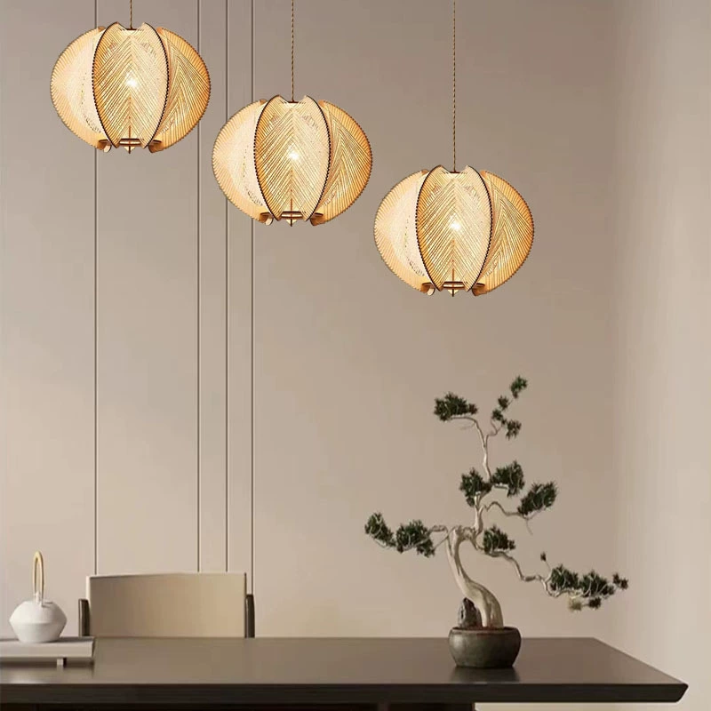 Тихая японская люстра Ресторан Бар Спальня Проживание в семье Гостиная Ретро Творческая личность Веревка Деревянные лампы