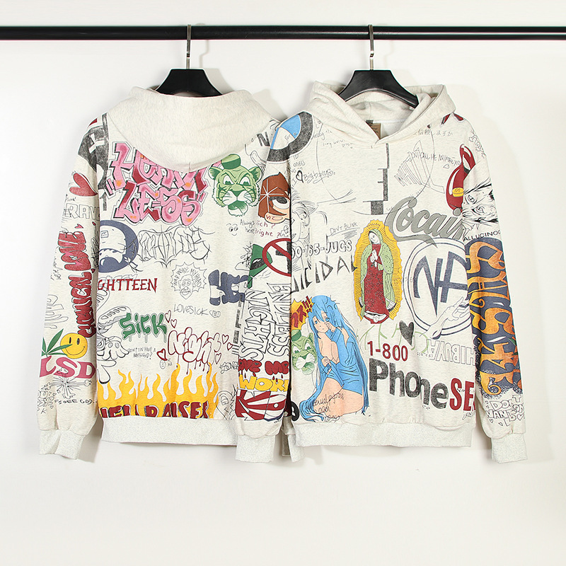 Marque de mode américaine High Street Madonna graffiti peint à la main rétro vieux sweat-shirt à capuche pour hommes et femmes veste ample à capuche_voghion.com