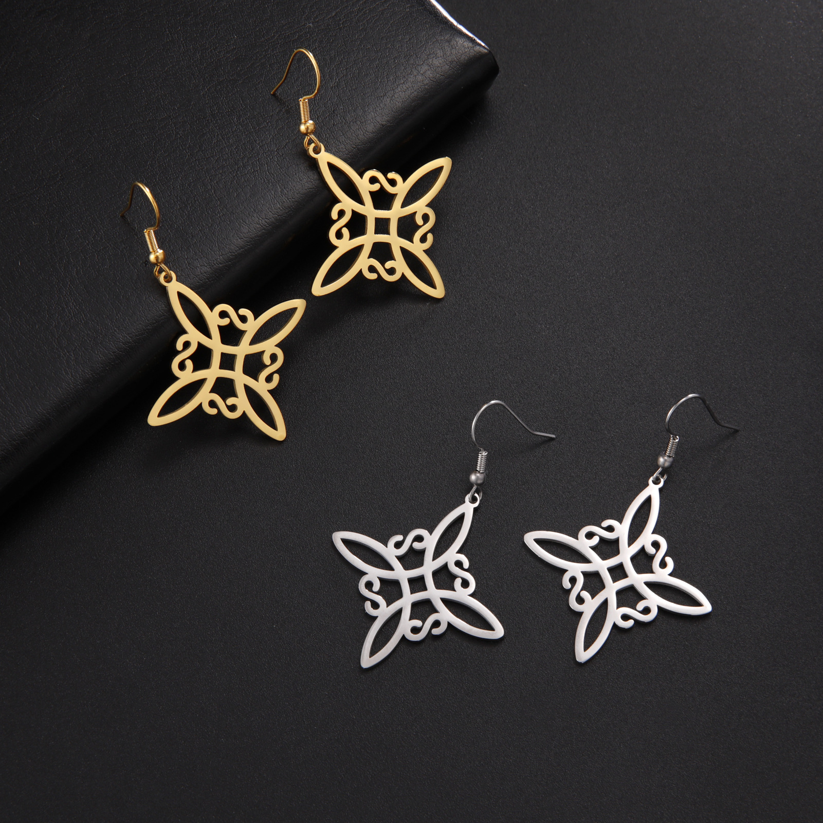 Daily Occasion 304 Stainless Steel Material 1 Pair Vintage Style Simple Style Witch Knot Solid Color Plating Hollow Out 304 Stainless Steel Stainless Steel Earrings