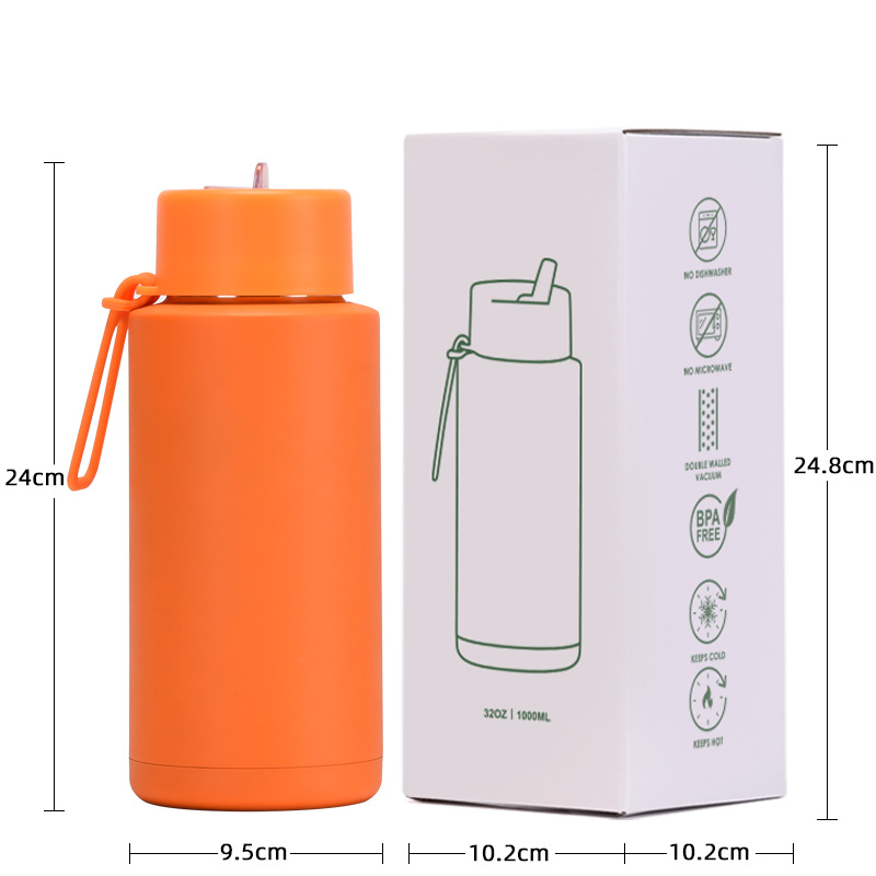 Botella de agua deportiva de acero inoxidable con aislamiento al vacío, de boca ancha, estilo americano, portátil, de gran capacidad (1L), modelo transfronterizo nuevo 2026