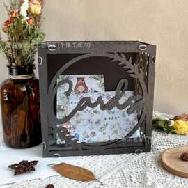 亚马逊跨境新品婚礼留言卡片收纳盒木制DIY拼装结婚名片盒签到箱