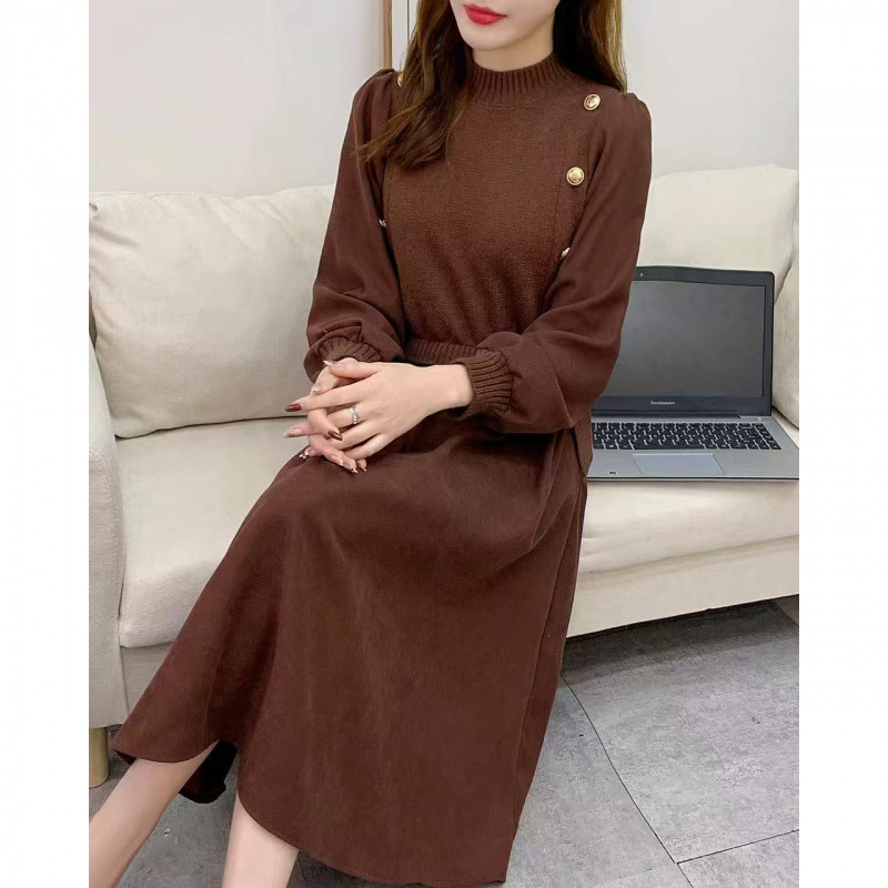 Knitted Dress Spring and Autumn Postpartum Design Outing Nursing Clothes Hot Mom Style Autumn and Winter Sweater Splicing Dress