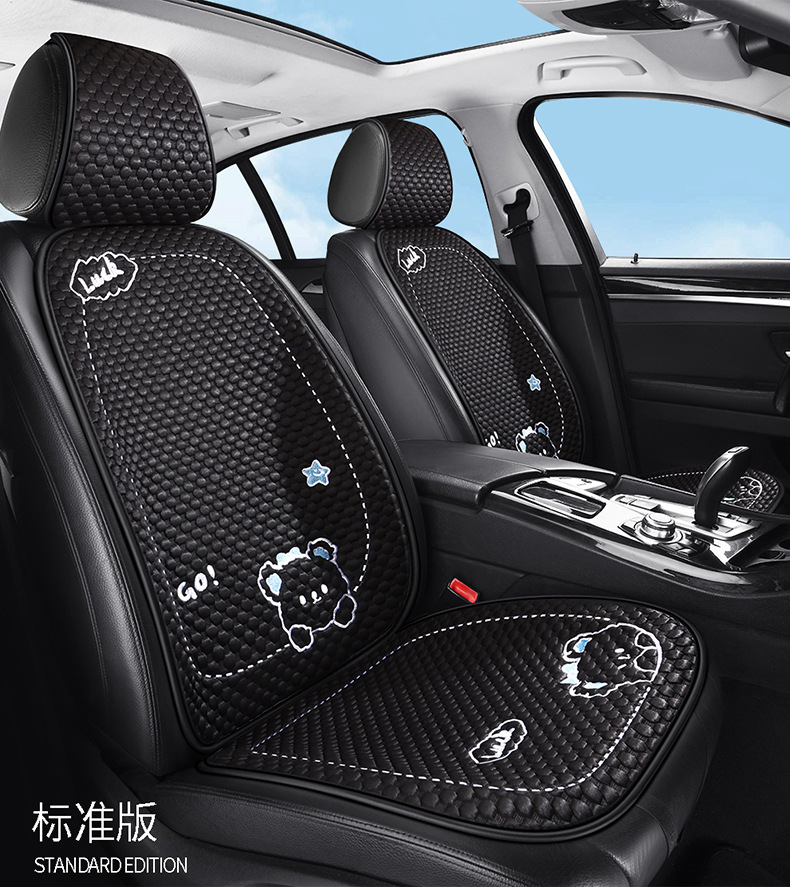Cartoon Ice Silk Car Cushion Four Seasons Universal Breathable Half Pack Seat Cover Cute Female Car Interior Single Piece Cool Car Cushion