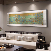 千里江山图茶室装饰画新中式山水别墅客厅卷轴画酒店大堂横幅挂画