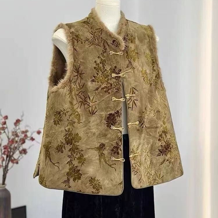 2026 New Chinese-style mink fur vest with stand-up collar and traditional Chinese buttons, thickened outerwear padded vest 2026 New Chinese-style mink fur vest with stand-up collar and traditional Chinese buttons, thickened outerwear padded vest